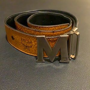 MCM Belt, 36-42 Tan and Black, chrome buckle,